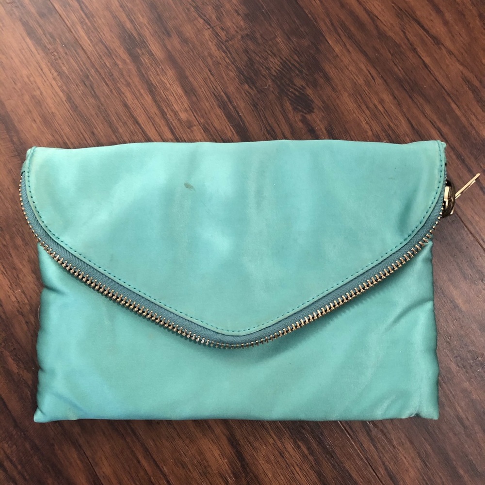 J.Crew blue- green envelope clutch with strap